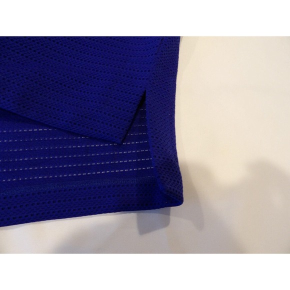 Chicos Size 1 Medium Blouse Blue Mesh Layered Cutout Boho High Low Batwing - Picture 8 of 10